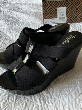 Charles David Black Wedge Platform Slides style name “Farther” size 7.5
